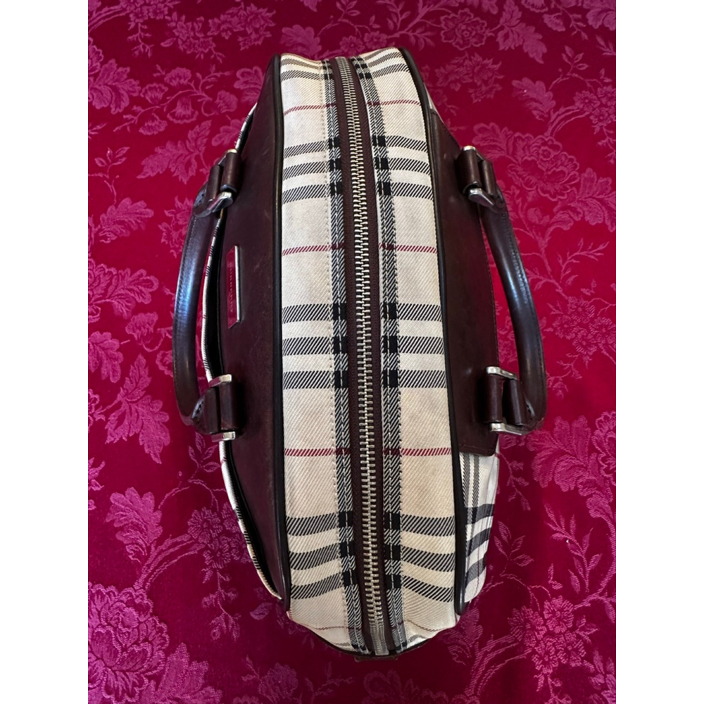 Burberry Brown Leather & Beige Plaid Satchel - Picture 13 of 13